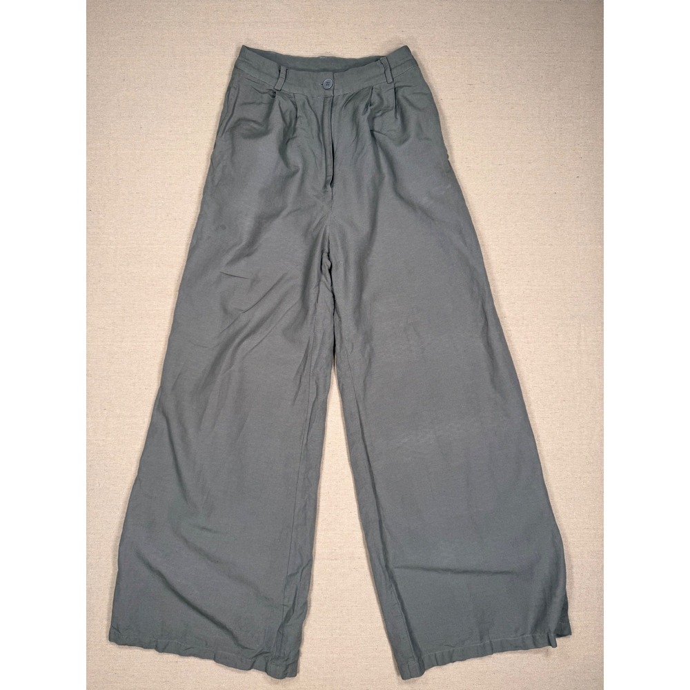 PrettyLittleThing Sage Green Wide Leg Linen Blend Trousers Pants Womens 4